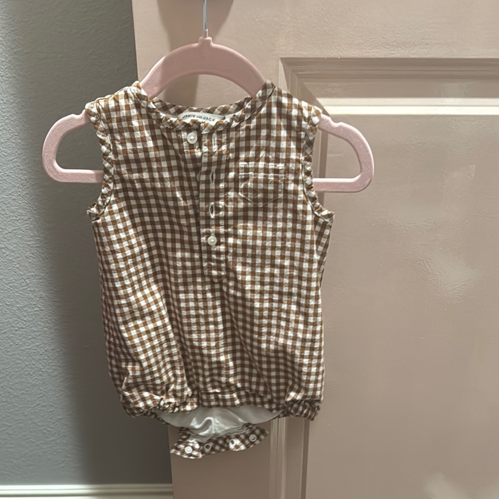 Janie and Jack Brown and White Checkered Onesie